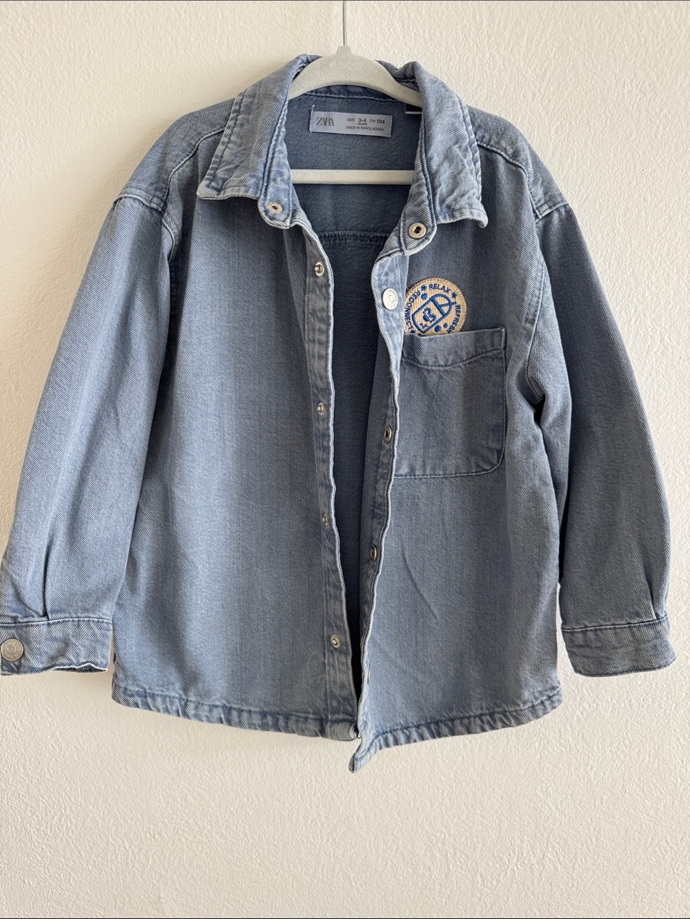 Zara Boys Light Blue Denim Shacket Jacket with Chest Patch size 3-4